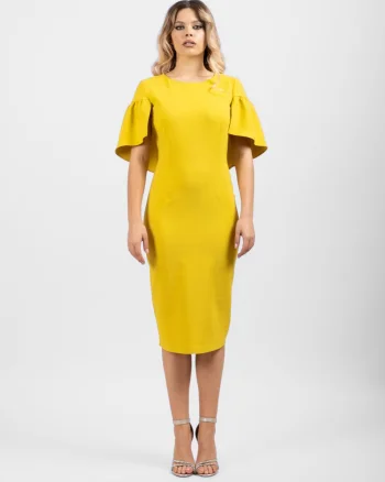 Rochie eleganta mustarie cu maneca scurta