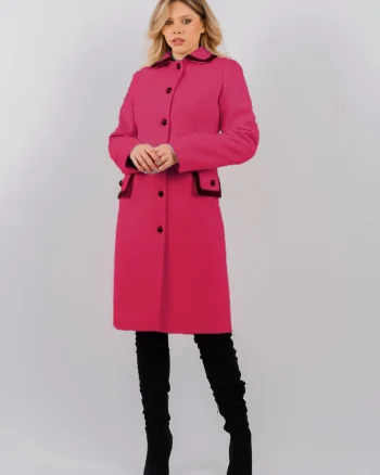 Palton dama fucsia din stofa tesuta cu broderie manuala