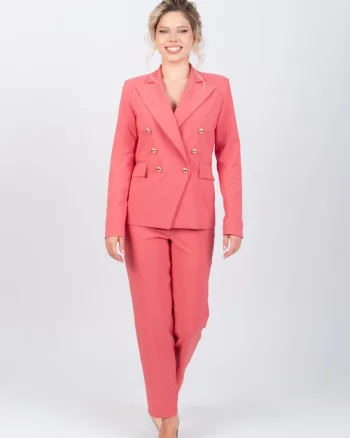 Sacou cambrat elegant corai cu buzunare laterale
