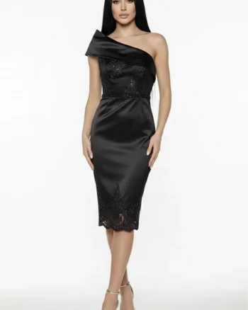 Rochie eleganta din tafta neagra prevazuta cu broderie