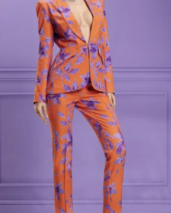 Compleu orange elegant cu imprimeu deosebit
