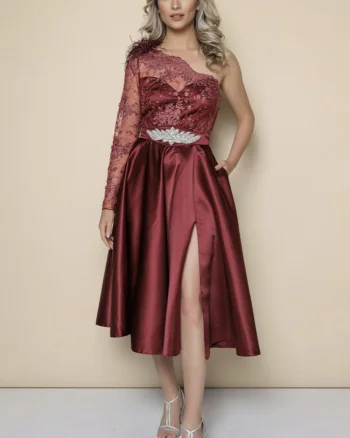 Rochie Mbg eleganta din tafta cu broderie si pene