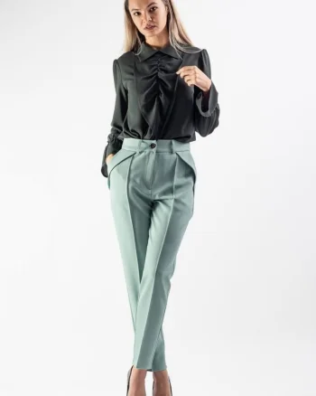 Pantaloni Moze drepti cu buzunare laterale de culoare vernil