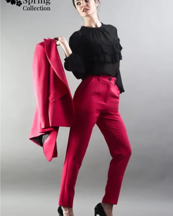 Pantaloni Moze cu fenta fucsia