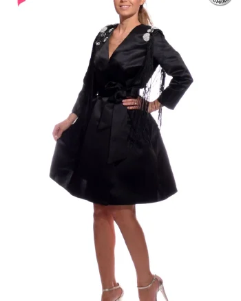 Rochie de ocazie din tafta cu epoleti si franjuri
