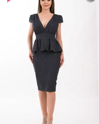 Rochie MBG Collection cu buline albe cu croi conic si basc