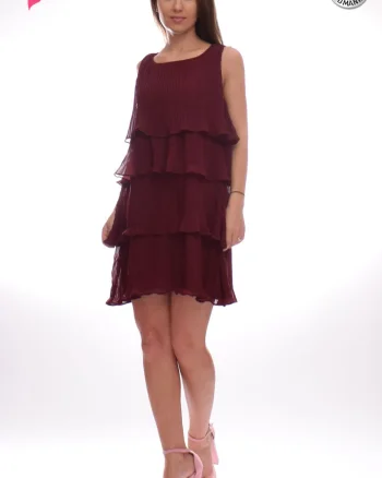 Rochie din voal plisat vaporoasa de culoare bordo