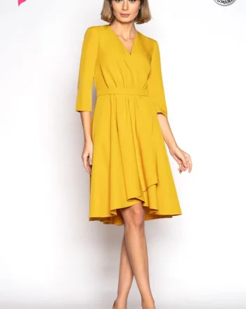 Rochie Xara de ocazie din stofa mustar