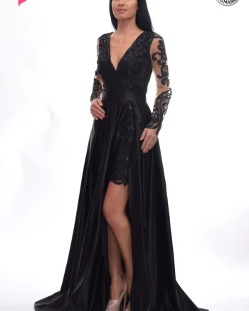 Rochie lunga de ocazie din tafta cu broderie