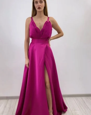 Rochie lunga din tafta cu slit pe picior