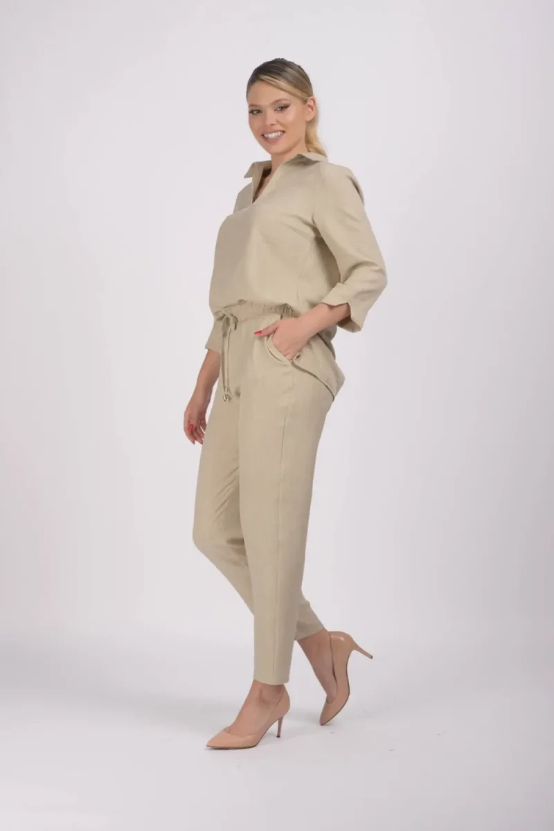 Bluza asimetrica bej din vascoza