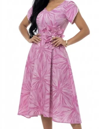 Rochie eleganta din tafta roz cu imprimeu floral