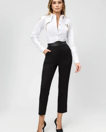 Pantaloni dama negri cu talie inalta si buzunare lateral