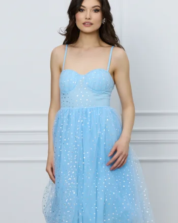 Rochie Mira midi bleu cu stelute argintii
