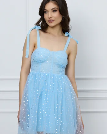 Rochie Doris bleu scurta cu stelute argintii