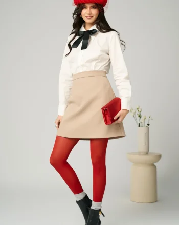 Fusta DY Fashion office scurta din stofa bej
