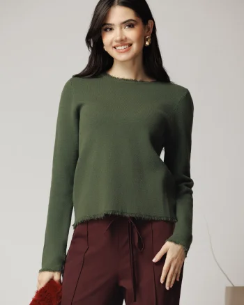 Bluza casual din tricot kaki cu franjuri