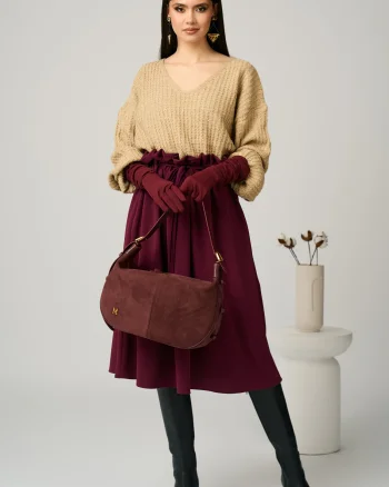 Bluza casual din tricot bej cu paiete si fir lurex