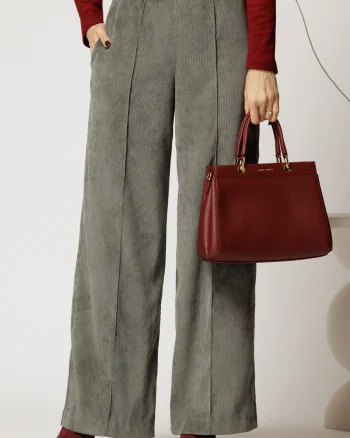 Pantalon DY Fashion lejer din velur gri cu buzunare