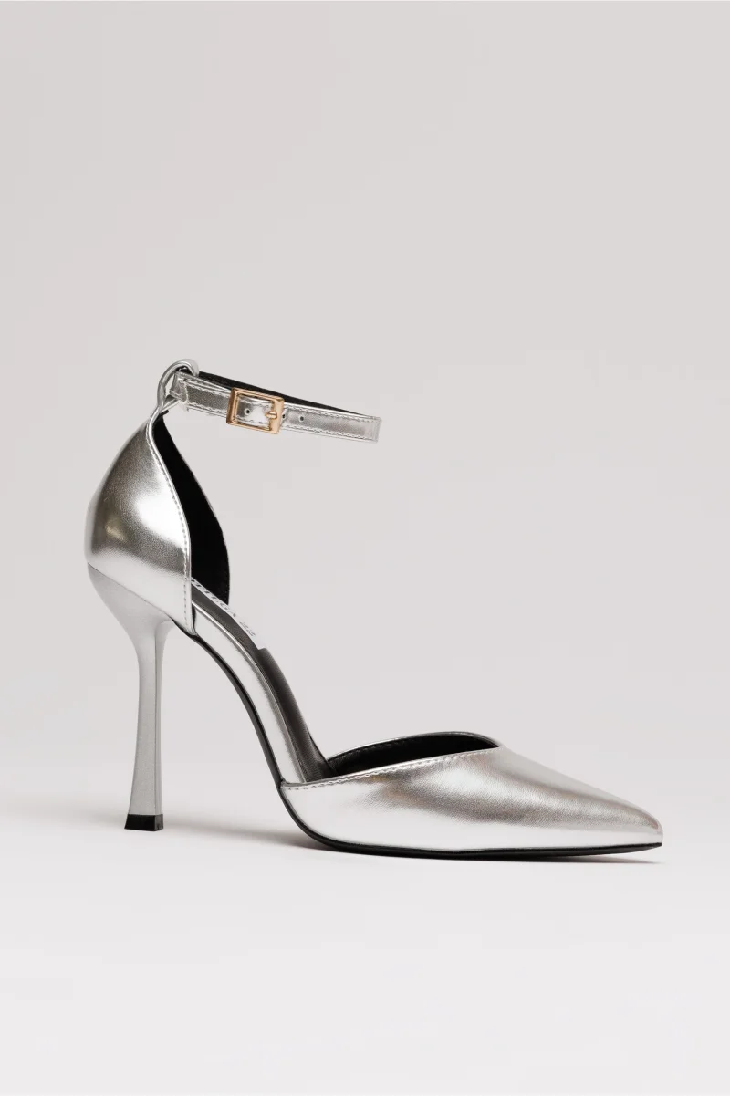 Pantofi eleganti argintii din piele ecologica cu bareta