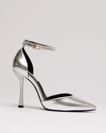 Pantofi eleganti argintii din piele ecologica cu bareta