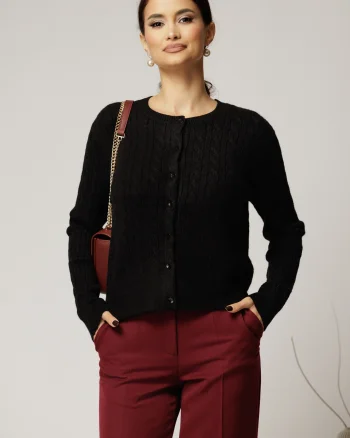 Pulover negru din tricot cu inchidere cu nasturi