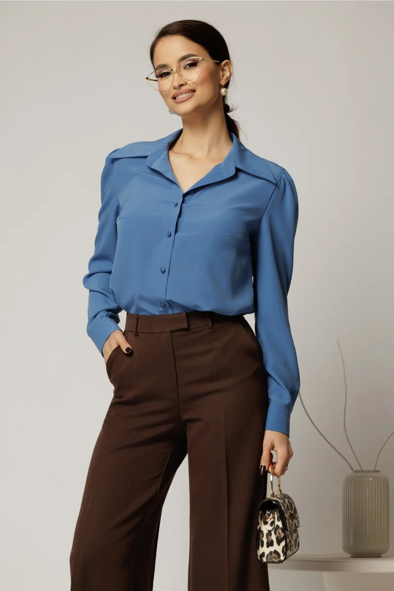 Camasa DY Fashion albastra cu guler si inchidere cu nasturi