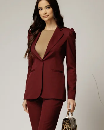 Sacou DY Fashion bordo cu inchidere cu nasture si croi cambrat