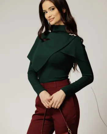 Bluza verde din jerse cu nasturi decorativi si design atipic