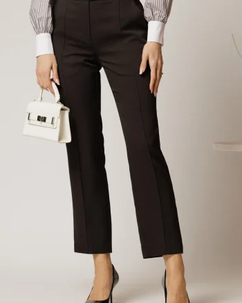 Pantaloni DY Fashion negri conici din stofa cu nasturi imbracati