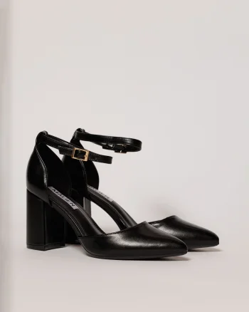 Pantofi eleganti negrii din piele ecologica cu bareta