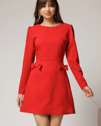 Rochie scurta corai cu fusta tip A si fundite