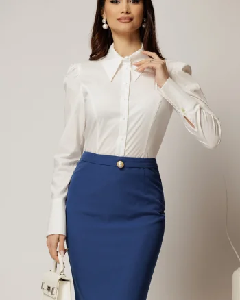 Camasa DY Fashion alba din poplin cu manseta cu butoniera