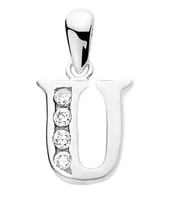 Pandantiv argint 925, JW231, model litera U, cu zirconiu alb