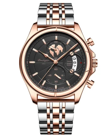 Ceas barbatesc Poedagar CS1452, otel inoxidabil, argintiu-rose gold, cadran negru