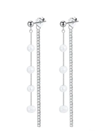 Cercei lungi argint 925, JW1568, model perla, placati cu rodiu