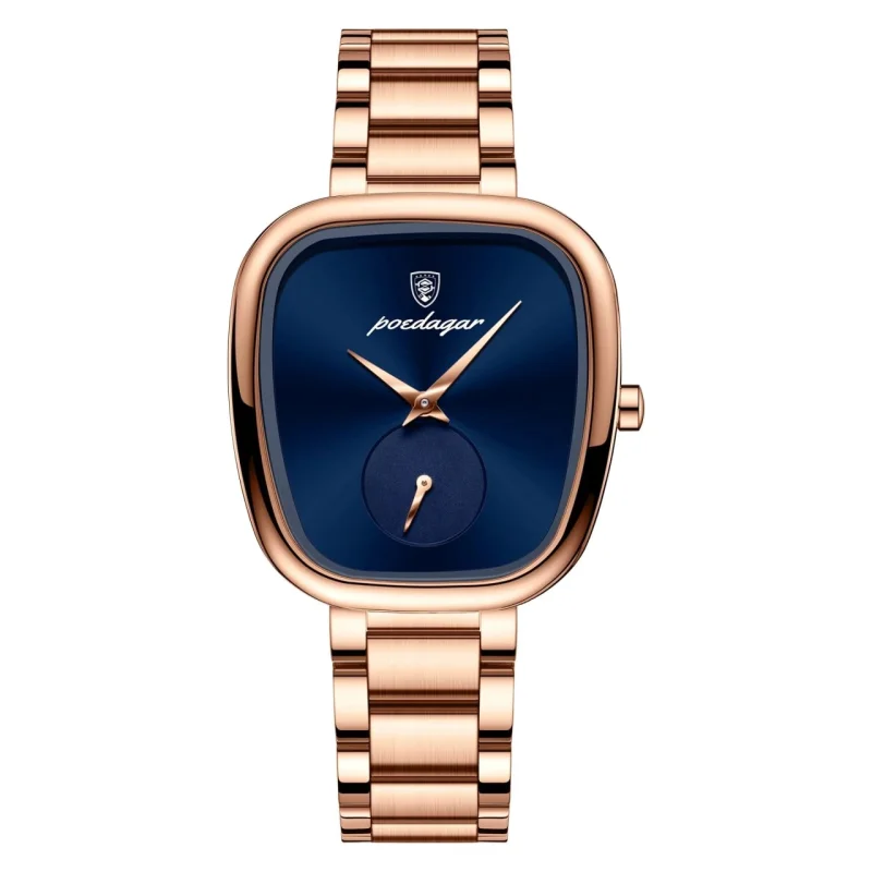 Ceas de dama Poedagar CS1896, otel inoxidabil, rose gold, cadran albastru