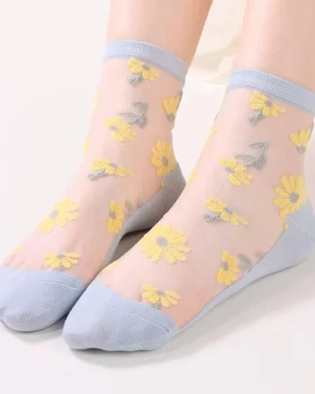 Sosete de dama, SS206, model flori, Albastru, marime universala (35-39)