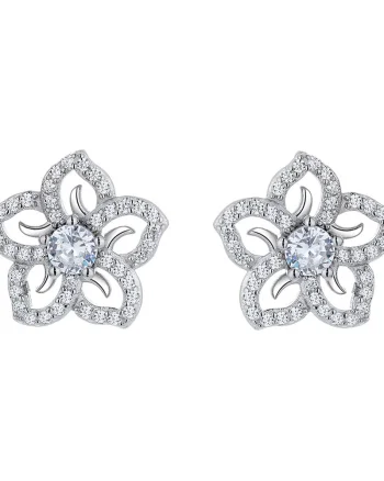 Cercei argint 925, JW806, model floare zirconiu alb, placati cu rodiu