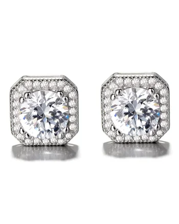 Cercei argint 925, JW721, model patrat cu zirconiu, placati cu rodiu
