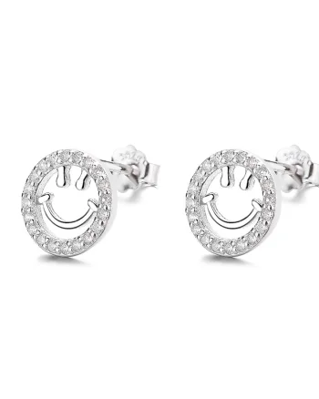 Cercei argint 925, JW825, model smiley face, placati cu rodiu