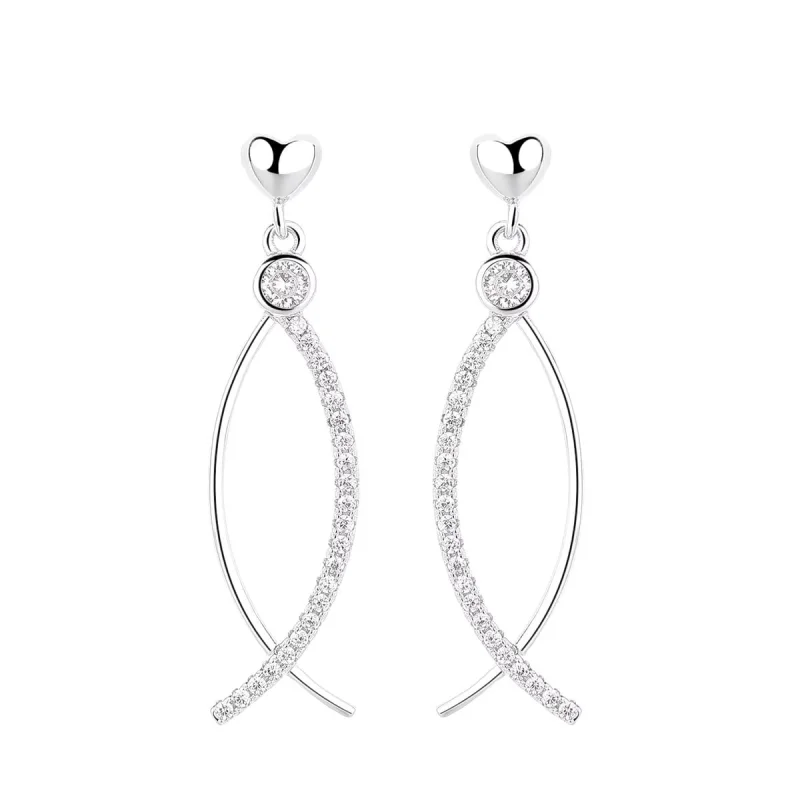 Cercei lungi de argint 925, JW1611, model cu pietre, placati cu rodiu