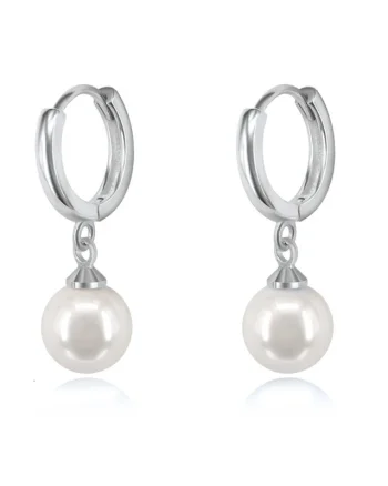 Cercei rotunzi argint 925, JW1103, model perla, placati cu rodiu