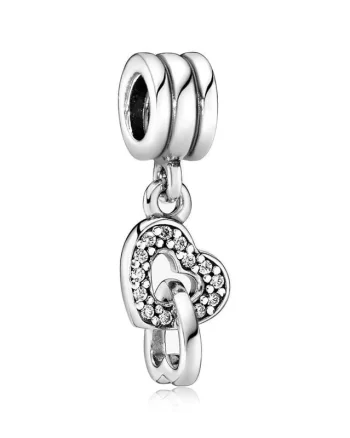 Charm/talisman argint 925, JW1149, model 2 inimi, placat cu rodiu
