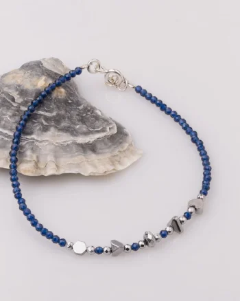 Bratara subtire bleumarin-argintiu din cubic zirconia si hematit