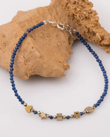 Bratara subtire bleumarin-auriu din cubic zirconia si hematit