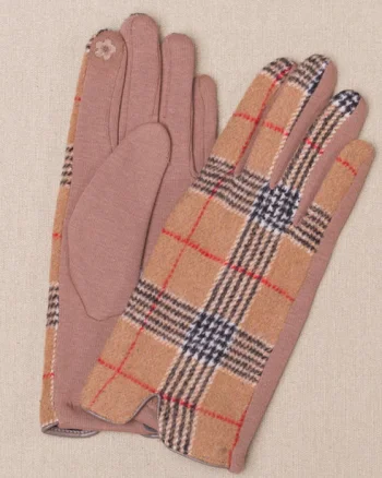 Manusi dama, textil cu fata ecosez predominant bej