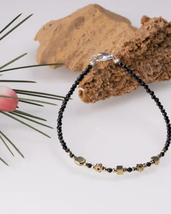 Bratara argint subtire negru-auriu din cubic zirconia si hematit