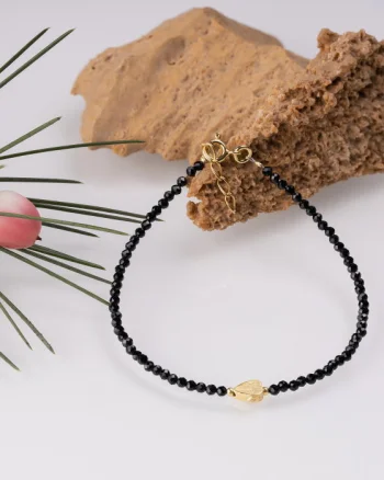 Bratara argint subtire din cubic zirconia negru fatetat si inimioara din argint aurit