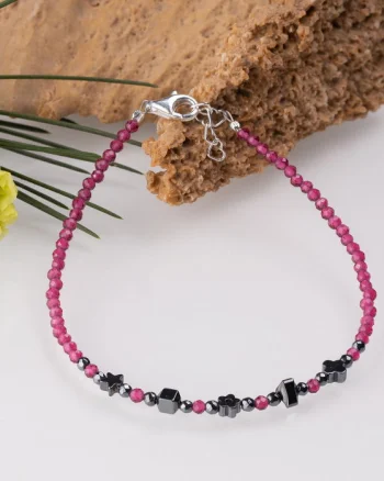 Bratara argint subtire roz trandafiriu din cubic zirconia si hematit